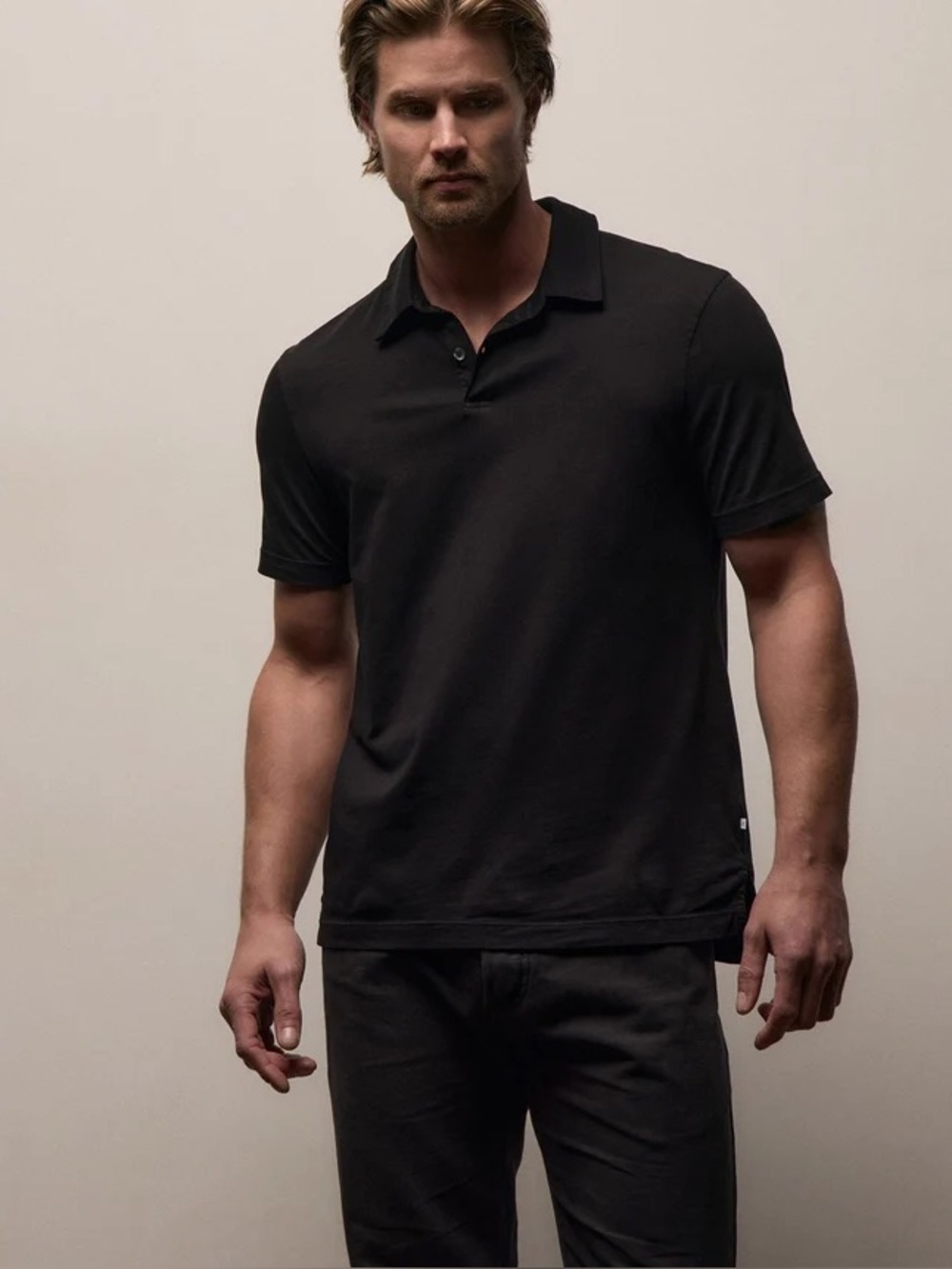 JAMES PERSE SUEDED JERSEY POLO Classic Black Polo Shirt for Men Timeless Size 4